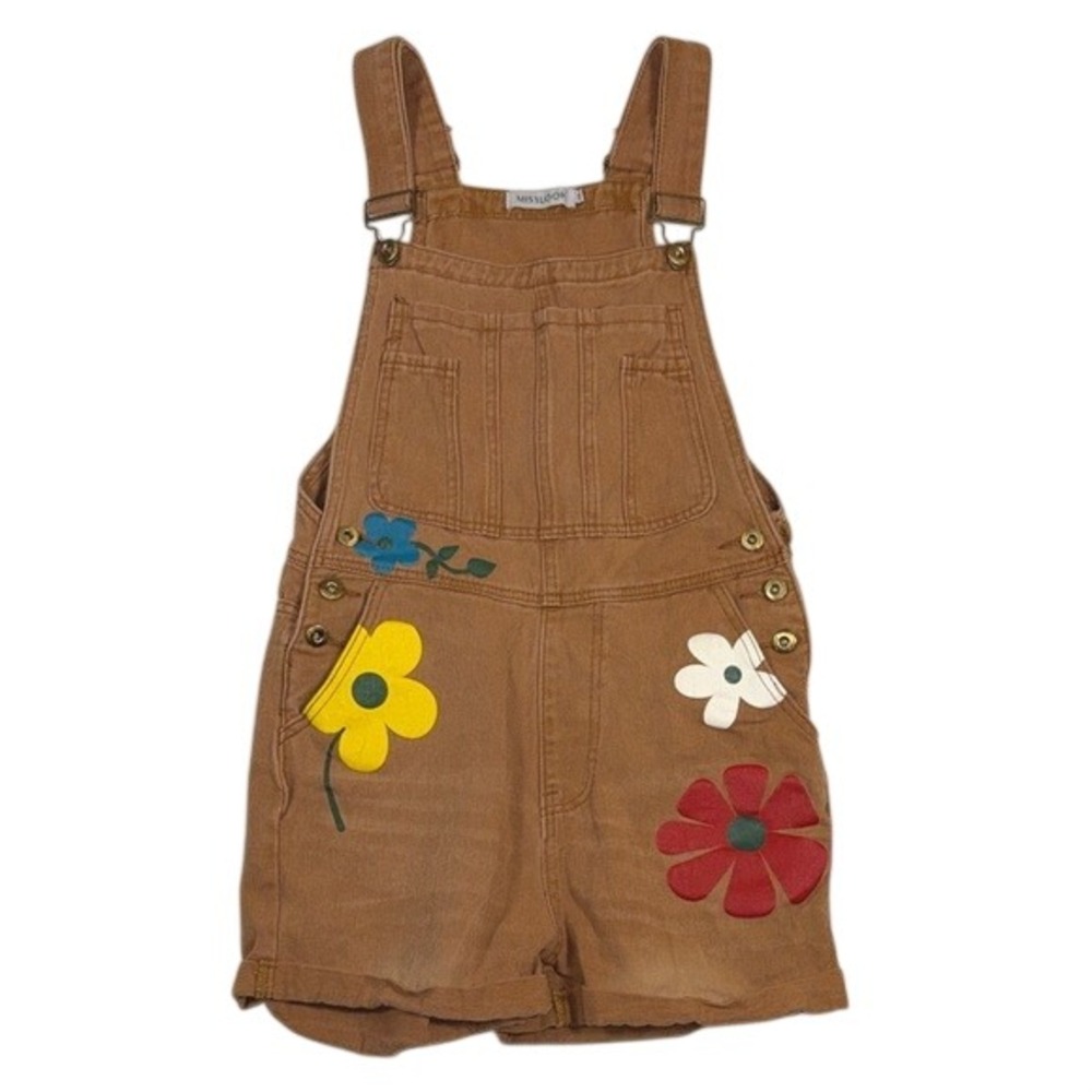 MISSLOOK Brown Floral Patch Corduroy Short Overalls